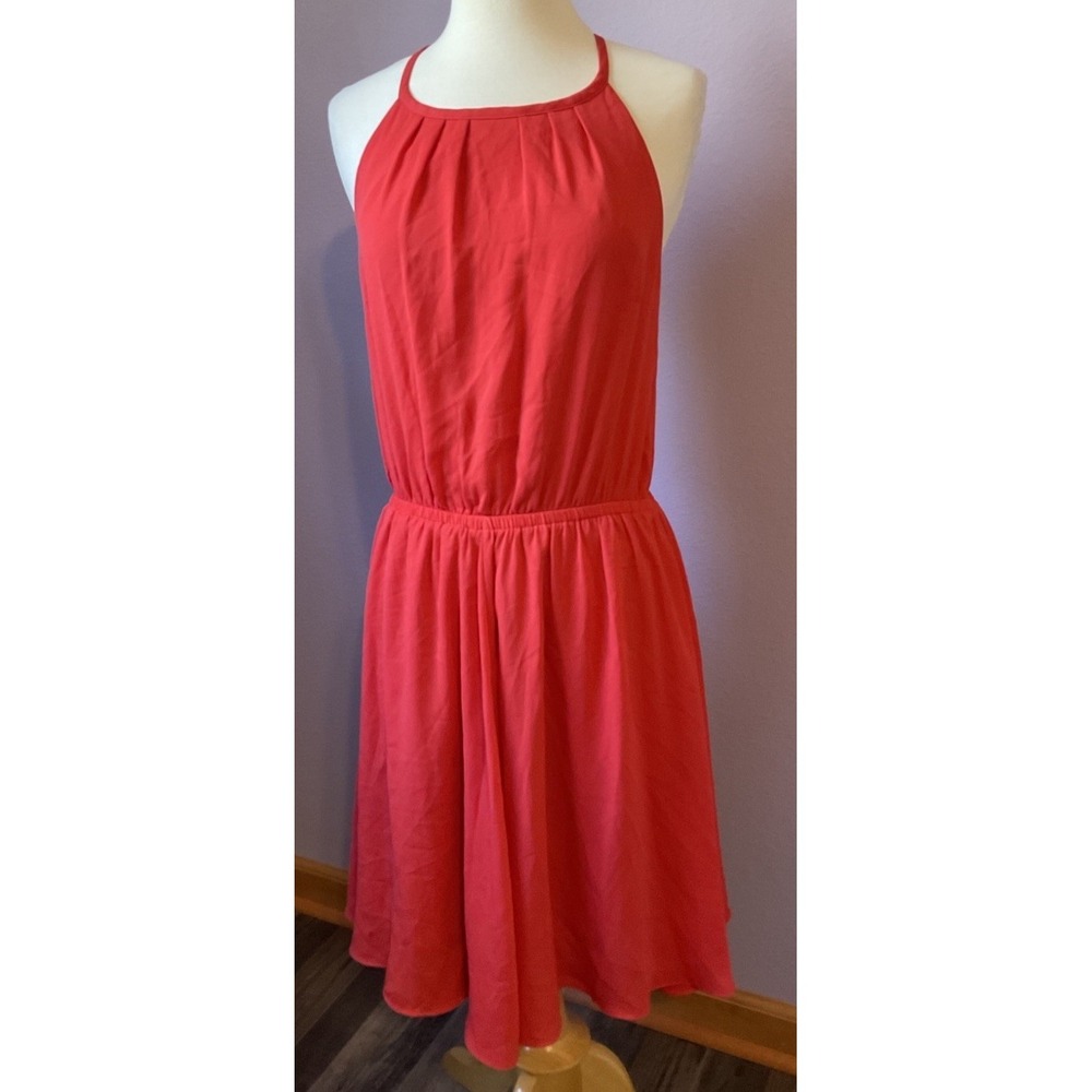 Banana Republic Red Sleeveless Halter Knee Length Dress Size Small‎